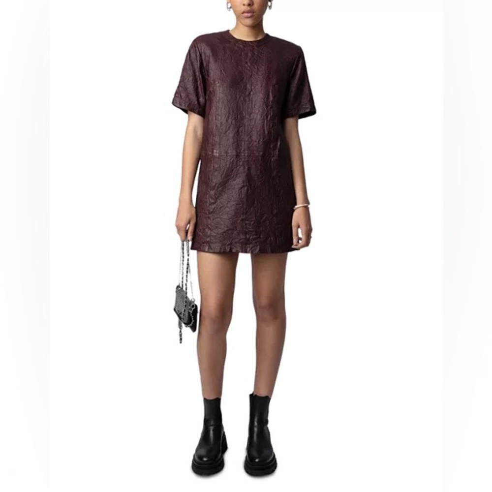 Riddy Cuir Froisse Textured Leather Tee Dress